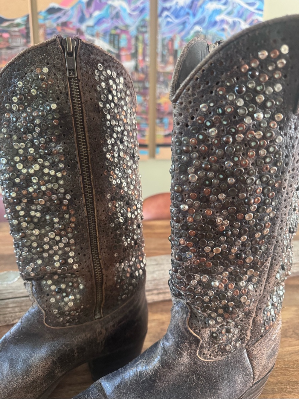 Frye Deborah Embellished Brown Leather Cowboy Boots - Picture 5 of 6
